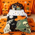 thumbnail image 1 of Homewish Cartoon Halloween Skeleton Witch Hat Twin Duvet Cover,Tomb Ghost Pattern Twin Bedding,Black Green Orange,Halloween Reversible,2 Pieces,1 Duvet Cover and 1 Pillowcase, 1 of 6