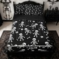 thumbnail image 1 of Homewish Cartoon Halloween Skeleton Zipper Twin Comforter Sets with Fitted Sheet and 2 Pillowcases for Teens, Black White Skull Zipper Bedding Set, Black Reversible, 4pcs, 1 of 6