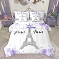thumbnail image 1 of Homewish Cartoon Heart Print 7-Piece Twin Bedding Sets,Paris Eiffel Tower Bedding Comforter Set,Purple White Sheet Sets For Kids,Luxury Bedroom Decor Reversible, 1 of 8