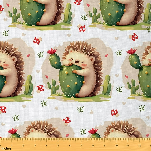 Homewish Cartoon Hedgehog Child 01, Kawaii Mushroom Cactus Room Decor Fabric by the Yard, Plant Botanical Sewing Fabric, Luxury Bedroom Decor