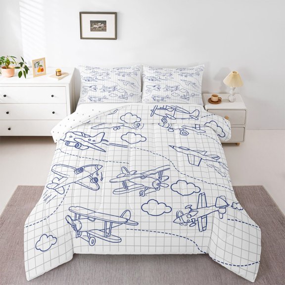 Homewish 3pcs Boys Cartoon Helicopter Airplane Queen Comforter Set