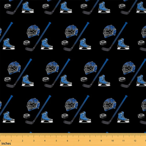 Homewish Cartoon Ice Hockey Fabric by the Yard 1 Yard, Modern Sport Lover Room Decor Fabric by the Yard, Teens Boys Girls Kids Sewing Fabric, Luxury Bedroom Decor