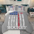 thumbnail image 1 of Homewish Cartoon Ice Hockey Queen Comforter Set, Eat Sleep Sports Bedding Sets, Grey Stripes Abstract Reversible Bedding Comforter Set, Lightweight Room Decor, 3 Pieces, 1 of 8