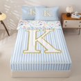 thumbnail image 1 of Homewish Cartoon Initial K Zipper Full Size Comforter Sets with Fitted Sheet and 2 Pillowcases, Fashion Stripe Line Zipper Bedding Set, Stars Reversible, 4-Piece, 1 of 6