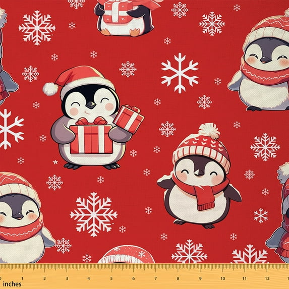 Homewish Cartoon Little Penguins Fabric by the Yard 2 Yard,Cute Wild Theme Room Decor Fabric by the Yard,Happy New Year Fabric for Sewing For Boys Kids,Super Cozy Room Decor