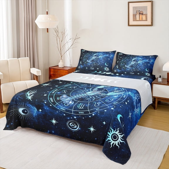 Homewish Cartoon Lobster Bed Sheets,Fantasy Constellation Theme King Sheets,Boho Boemain Pattern Sheet Set For Men Women,Ultra Soft Home Decor,4 Pieces
