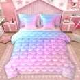 thumbnail image 1 of Homewish Cartoon Mermaid Pattern 7-Piece Twin Bedding Sets,Ocean Animal Bedding Comforter Set,Pink Purple Ombre Sheet Sets For Girls Kids,Luxury Bedroom Decor Reversible, 1 of 8