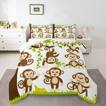Homewish Cartoon Monkey Bedding Comforter Set,Zoo Animal Twin Comforter Sets,White Brown Green Bedding Set For Boys Girls,Luxury Bedroom Decor,2 Pieces