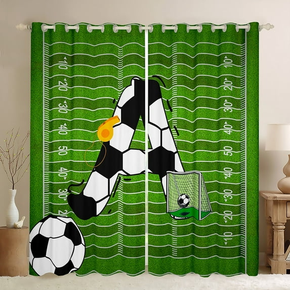 Homewish Cartoon Monogrammed A Curtains Pack of 2 (42x84 Each), Cartoon Football Soccer Curtains Blackout, Teens Kids Boys Girls Bedroom Curtains, Black Out Curtains Decor
