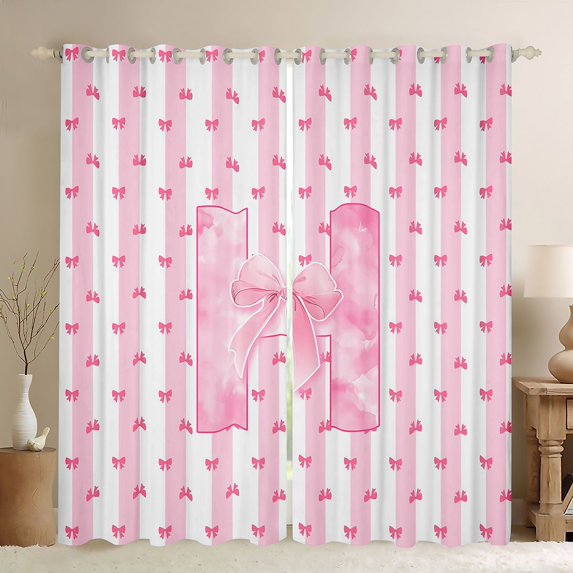 Homewish Cartoon Monogrammed H Black Out Curtains, Fashion Pink Watercolor Curtains Pack of 2 (42x63 Each), Teens Kids Girls Women Bedroom Curtains, Blackout Curtains Room Decor
