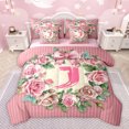 thumbnail image 1 of Homewish Cartoon Monogrammed J Twin Bedding Sets 7-Piece for Girl, Rose Flower Floral Bedding Comforter Set, Pink Princess Bowknot Reversible Sheet Sets, Super Cozy Room Decor, 1 of 7