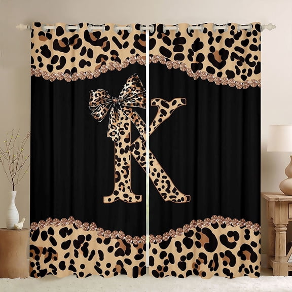 Homewish Cartoon Monogrammed K Curtains Pack of 2 (42x84 Each) for Teens, Leopard Cheetah Print Curtains Blackout, Modern Fashion Bedroom Curtains, Curtains and Drapes Decor