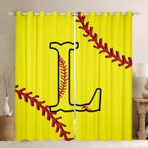 Homewish Cartoon Monogrammed L Black Out Curtains, Yellow Red Baseball Curtains Pack of 2 (42x63 Each), Teens Kids Boys Girls Bedroom Curtains, Living Room Curtains Decor