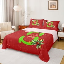 Homewish Cartoon Monogrammed S Twin Sheet Sets, Christmas Bowknot Flower Twin Fitted Sheet, Glitter Dreamy Stars Print Flat Sheet, Ultra Soft Bedroom Decor, 3 Pieces