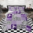 thumbnail image 1 of Homewish Cartoon Motorcycle Lover Full Size Comforter Sets, Grey Purple Buffalo Patchwork Bedding Comforter Set, Teens Kids Boys Girls Reversible Bedding Sets, Luxury Bedroom Decor, 3 Pieces, 1 of 9