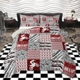 thumbnail image 1 of Homewish Cartoon Motorcycle Lover Queen Comforter Set, Grey Red Buffalo Patchwork Bedding Sets, Teens Kids Boys Girls Reversible Bedding Comforter Set, Ultra Soft Bedroom Decor, 3 Pieces, 1 of 9
