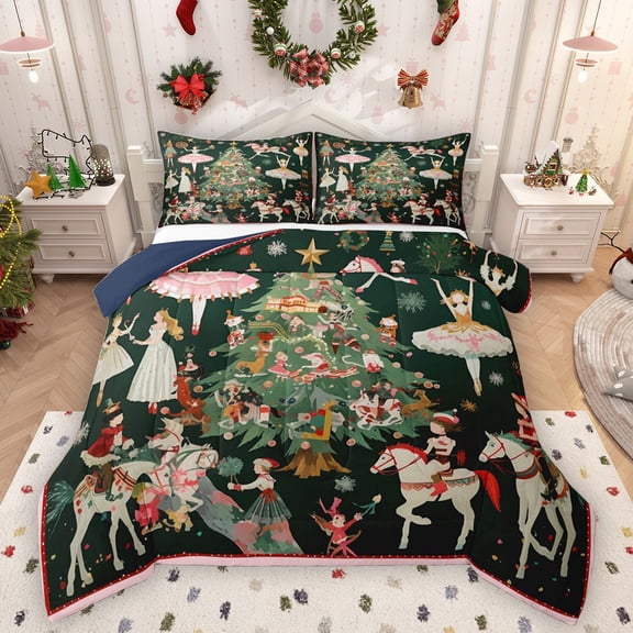 Homewish Cartoon Nutcracker 3 Pieces Queen Comforter Set for Kids Children Teens,Merry Christmas Tree Ultra Soft Bedding Sets,Happy Xmas Bedding Comforter Set Breathable,Ultra Soft Home Decor