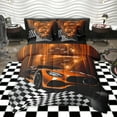 thumbnail image 1 of Homewish Cartoon Orange Automobile Bedding Comforter Set 7pcs, Sports Car Checkered Flag King Bedding Sets, Teens Kids Boys Men Reversible Bed Sheets, Super Cozy Room Decor, 1 of 7