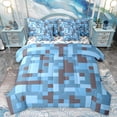 thumbnail image 1 of Homewish Cartoon Pixelate Miner Bedding Comforter Set, Blue Square Abstract King Bedding Sets, Teens Kids Boys Girls Reversible Bed Sheets, Luxury Bedroom Decor, 1 of 7
