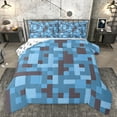 thumbnail image 1 of Homewish Cartoon Pixelate Miner Bedding Comforter Set, Blue Square Abstract Twin Comforter Sets, Teens Kids Boys Girls Reversible Bedding Set, Luxury Bedroom Decor, 2pcs, 1 of 9