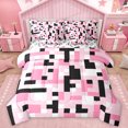 thumbnail image 1 of Homewish Cartoon Pixelate Miner Twin Bedding Sets 7-Piece, Pink Square Abstract Bedding Comforter Set, Teens Kids Boys Girls Reversible Sheet Sets, Luxury Bedroom Decor, 1 of 7