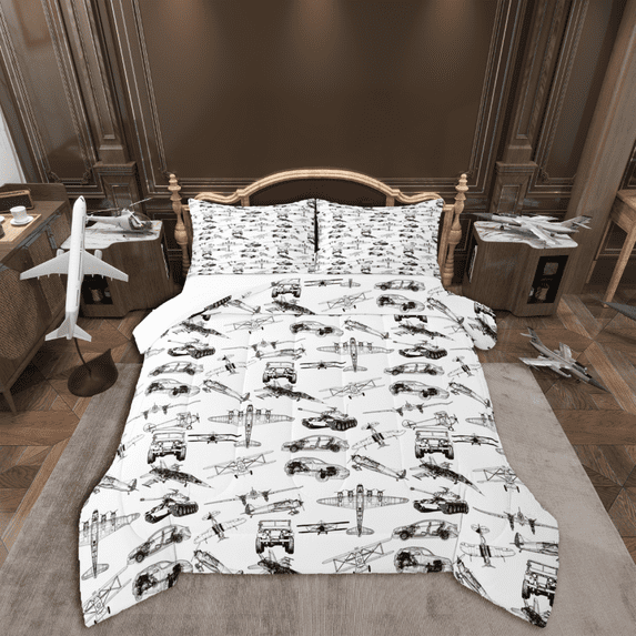 Homewish Cartoon Plane 2pcs Bedding Comforter Set for Kids Children Boys,Car Theme Twin Comforter Sets,Transportation Theme Breathable Bedding Set,Ultra Soft Home Decor