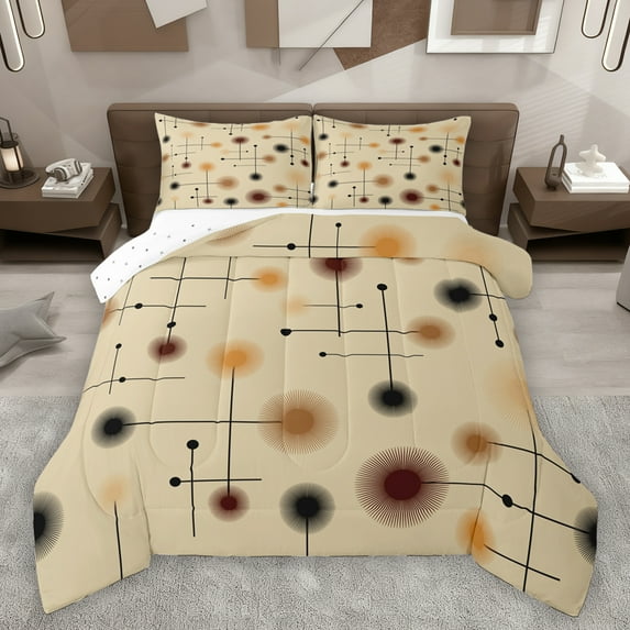 Homewish Cartoon Polkadot Print Bedding Comforter Set, Chic Stripes Lines Twin Comforter Sets, Wheat Cycle Abstract Reversible Bedding Set, Microfiber Bedroom Decor, 2-Piece