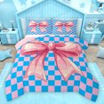 thumbnail image 1 of Homewish Cartoon Princess Bowknot Queen Comforter Set for Kids, Blue Pink Checkered Plaid Bedding Sets, Kawaii Ribbon Reversible Bedding Comforter Set, Super Cozy Room Decor, 3-Piece, 1 of 8