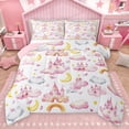 thumbnail image 1 of Homewish Cartoon Princess Castle Queen Comforter Set,Fairy Tale Theme Bedding Sets,Moon Stars Pattern Bedding Comforter Set For Girls Kids,Breathable Home Decor Reversible,3 Pieces, 1 of 8