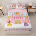 thumbnail image 1 of Homewish Cartoon Princess Castle Zipper Full Size Comforter Sets with Fitted Sheet and 2 Pillowcases,Colorful Cute Girls Kawaii Flowers Blossom Zipper Bedding Set For Kids,Pink Reversible,4 Pieces, 1 of 7