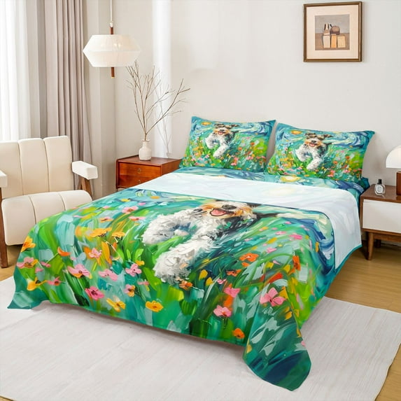 Homewish Cartoon Pug Dalmatian Bed Sheets for Child, Cute Animal Dog King Sheets, Modern Fashion Artwork Sheet Set, Lightweight Room Decor, 4-Piece