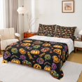 thumbnail image 1 of Homewish Cartoon Pumpkin Candy Bed Sheets for Kids, Black Swirl Lollipop Full Size Sheets, 4 Pieces, 1 Flat Sheet, 1 Fitted Sheet and 2 Pillowcases, 1 of 5