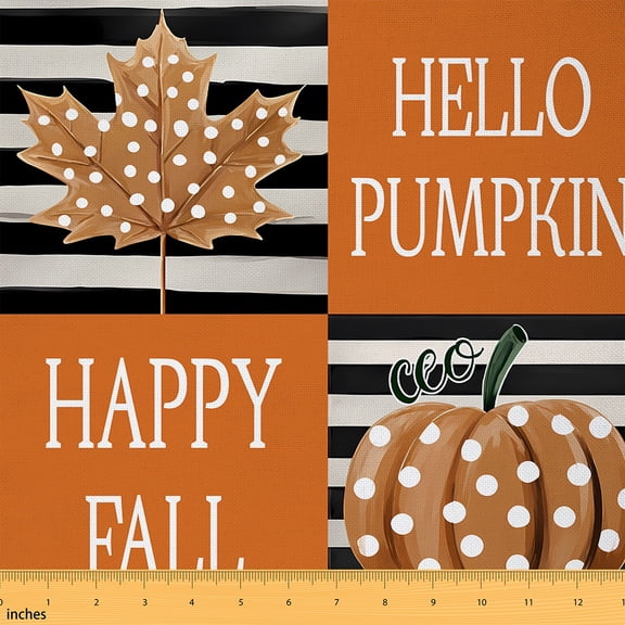 Homewish Cartoon Pumpkin Print 01 for Teens, Black Orange Buffalo Plaid Room Decor Fabric by the Yard, Autumn Maple Leaf Sewing Fabric, Lightweight Room Decor