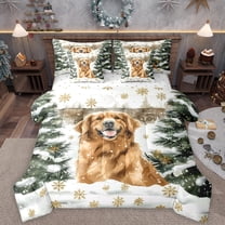 Homewish Cartoon Puppy Dog 7-Piece Twin Bedding Sets,Winter Pine Tree Bedding Comforter Set,Gold Xmas Tree Sheet Sets For Boys Kids,Breathable Home Decor Reversible