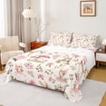 thumbnail image 1 of Homewish Cartoon Rabbit Wild Sika Deer Pink Floral King Sheet Set,Breathable Girls Bedding,4-Piece, 1 of 7