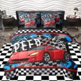 thumbnail image 1 of Homewish Cartoon Racing Car Twin Bedding Sets 7-Piece for Kids, Checkered Flag Bedding Comforter Set, Speed Sports Player Reversible Sheet Sets, Microfiber Bedroom Decor, 1 of 7