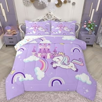 Homewish Cartoon Rainbow 2pcs Bedding Comforter Set For Kids Boys Girls,Kawaii Animal Unicorn Twin Comforter Sets,Dreamy Princess Castle Breathable Bedding Set,Microfiber Bedroom Decor,Reversible