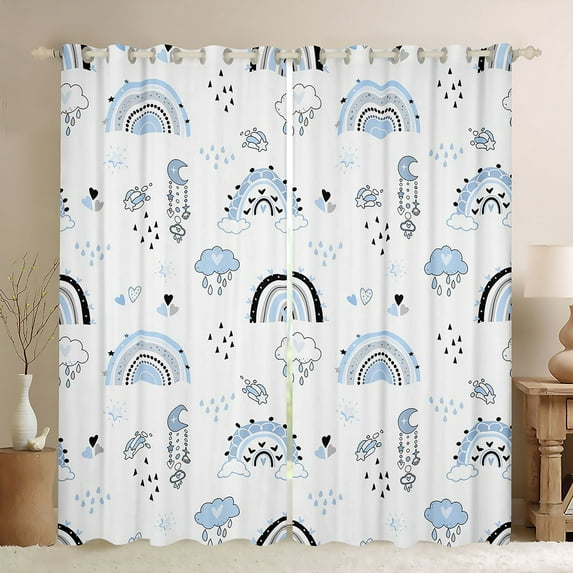 Homewish Cartoon Rainbow Black Out Curtains For Kids Boys Girls,Blue White Curtains Pack of 2 (42x63 Each),Dreamy Princess Bedroom Curtains,Microfiber Bedroom Decor