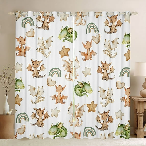 Homewish Cartoon Rainbow Dragon Blackout Curtains Set of 2 (52x84 Each) for Preppy Child Children,Kawaii Magical Animal Window Curtains,Stars Print Curtains and Drapes,Ultra Soft Home Decor