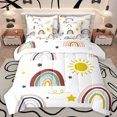 thumbnail image 1 of Homewish Cartoon Rainbow Sun 7 Pieces Bedding Comforter Set,Cute Stars Print Full Bedding Set,White Red Yellow Fitted Sheet Flat Sheet For Teens,Breathable Home Decor Reversible, 1 of 8