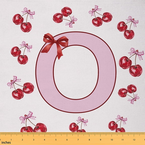 Homewish Cartoon Red Bowknot Fabric by the Yard 1 Yard, Pink Initial A to Z Letter Room Decor Fabric by the Yard, Monogrammed O Sewing Fabric, Lightweight Room Decor