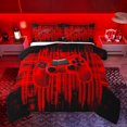 thumbnail image 1 of Homewish Cartoon Red Gamepad Full Size Comforter Sets for Teens, Modern Game Console Bedding Comforter Set, Chic Stripes Abstract Reversible Bedding Sets, Breathable Home Decor, 3pcs, 1 of 8