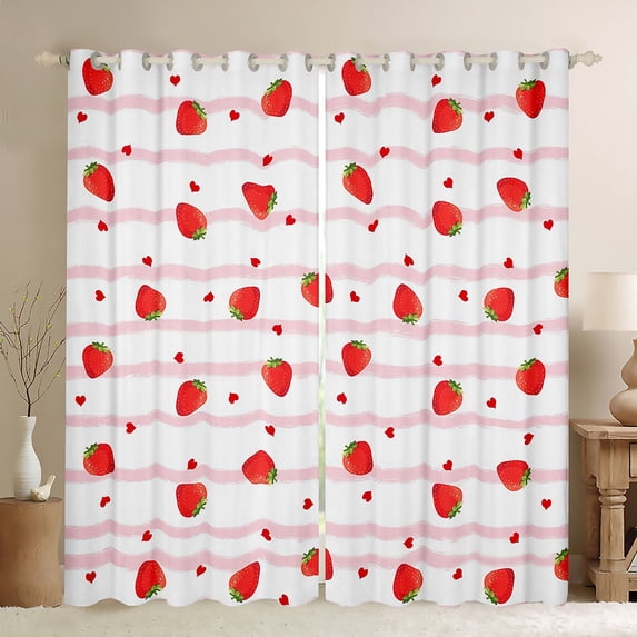 Homewish Cartoon Red Strawberry Curtains Pack of 2 (42x84 Each) for Female Men Adults,Dreamy Princess Curtains Blackout,Pink Geometric Stripes Bedroom Curtains,Ultra Soft Home Decor