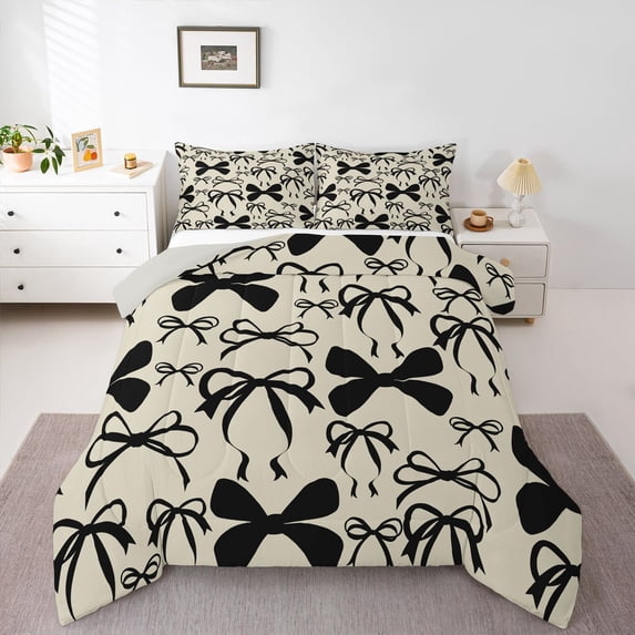 Homewish Cartoon Ribbon Bow Knot 3 Pieces Queen Comforter Set for Kids Children,Dreamy Princess Ultra Soft Bedding Sets,Cute Bow-Tie Bedding Comforter Set Breathable,Ultra Soft Home Decor