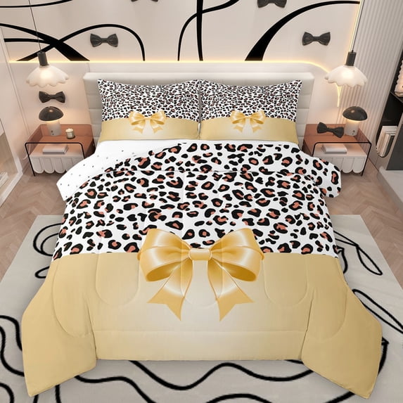Homewish Cartoon Ribbon Bowknot 2pcs Bedding Comforter Set For Children Teens Girls,Abstract Cheetah Print Twin Comforter Sets,Dreamy Princess Breathable Bedding Set,Microfiber Bedroom Decor