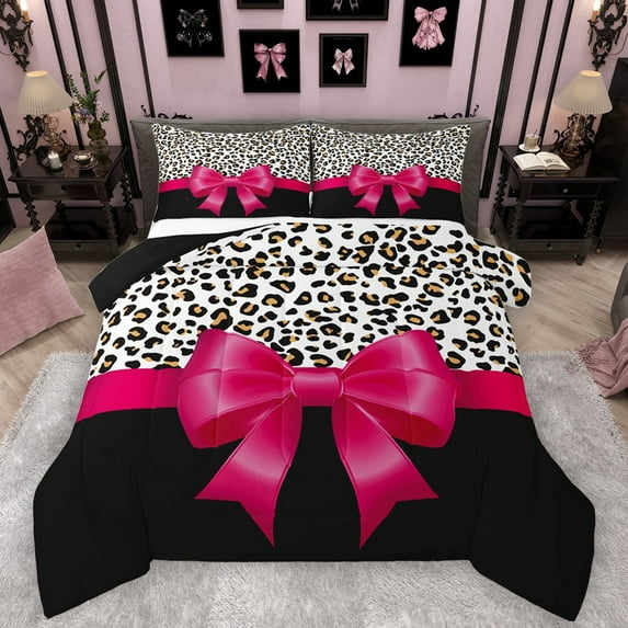 Homewish Cartoon Ribbon Bowknot 2pcs Bedding Comforter Set For Children Teens Girls,Abstract Cheetah Print Twin Comforter Sets,Dreamy Princess Breathable Bedding Set,Microfiber Bedroom Decor