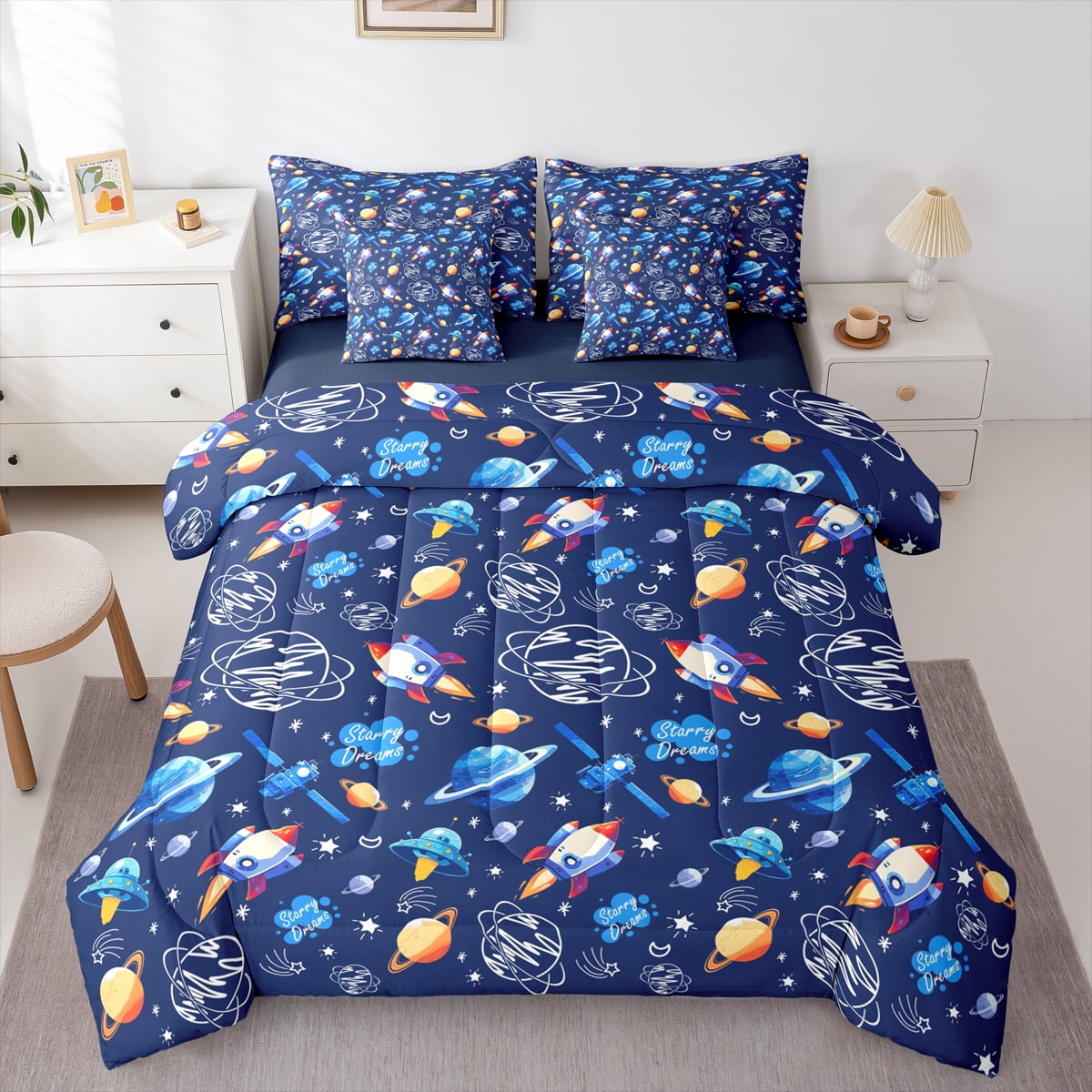 Preppy Rockets Homewish Cartoon Rocket 7pcs Bedding Comforter Set for Preppy Children ...