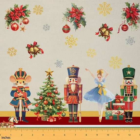 Homewish Cartoon Royal Nutcracker Fabric by the Yard 2 Yards for Kid, Kawaii Princess Sewing Fabric, Gold Christmas Snowflake Fabric for Sewing, Lightweight Room Decor