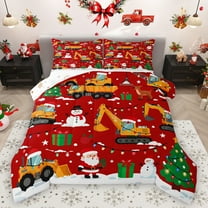 Homewish Cartoon Santa Claus Bedding Comforter Set,Cartoon Xmas Tree Snowman Twin Comforter Sets,Orange Vehicle Truck Excavator Bedding Set For Boys Kids,Ultra Soft Home Decor Reversible,2-Piece
