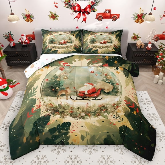 Homewish Cartoon Santa Claus Deer 2pcs Bedding Comforter Set for Kids Children Teens,Merry Christmas Twin Comforter Sets,Xmas Festival Breathable Bedding Set,Microfiber Bedroom Decor,Reversible